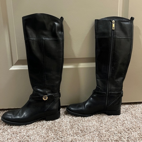 Tory Burch Equestrian Boots Black Leather 6M - Picture 2 of 10